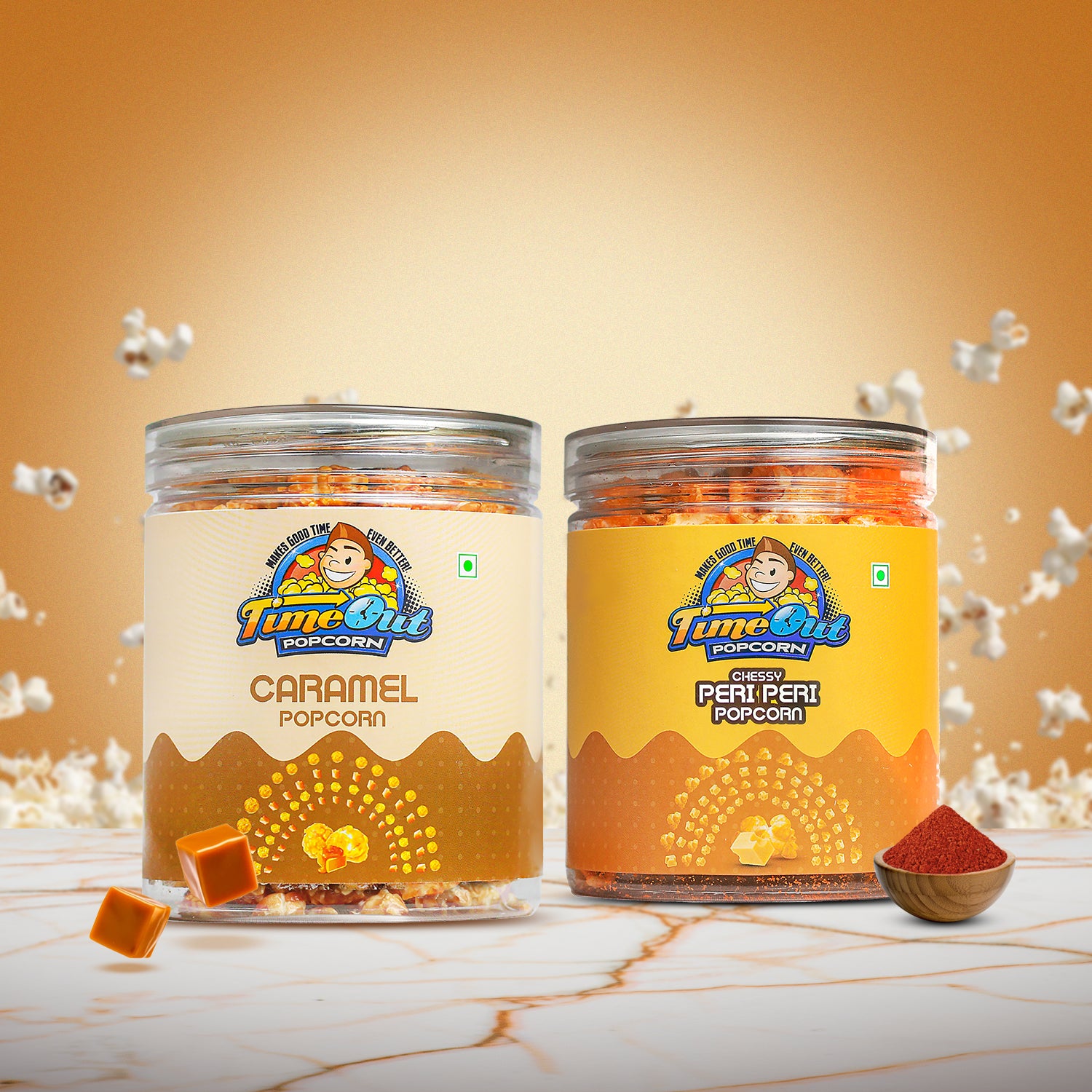 Caramel & Cheesy Peri Peri Popcorn (Pack of 2, 175g)