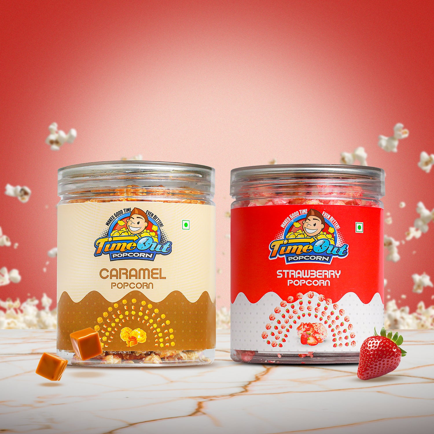 Caramel & Strawberry Popcorn (Pack of 2, 185g)