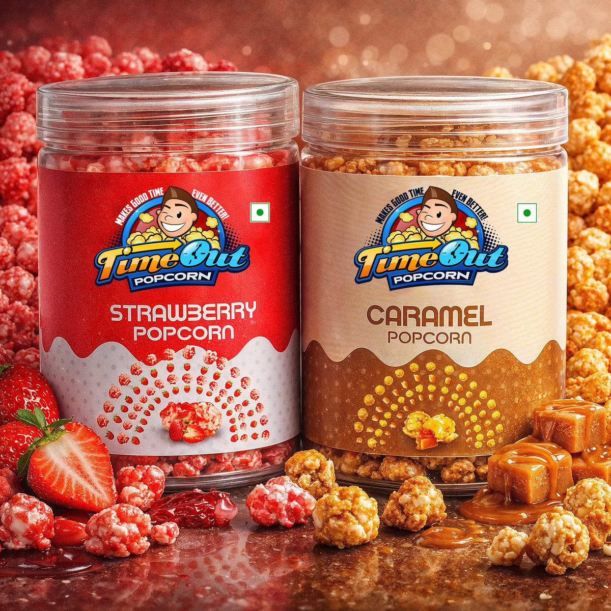 Caramel & Strawberry Popcorn (Pack of 2, 185g)