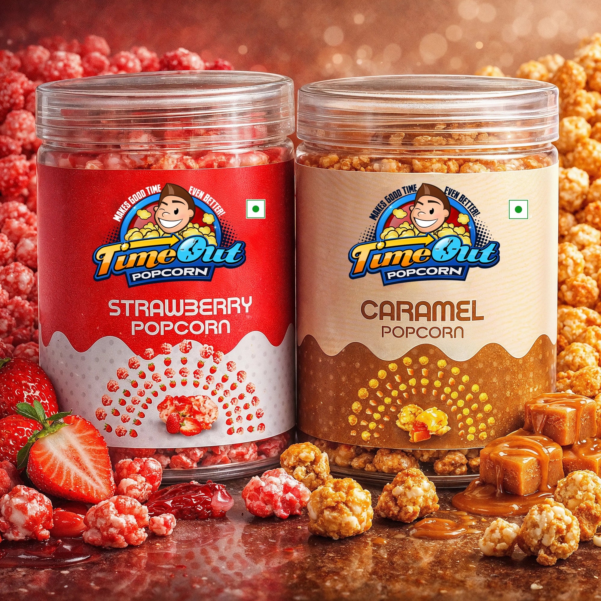 Caramel & Strawberry Popcorn (Pack of 2, 185g)
